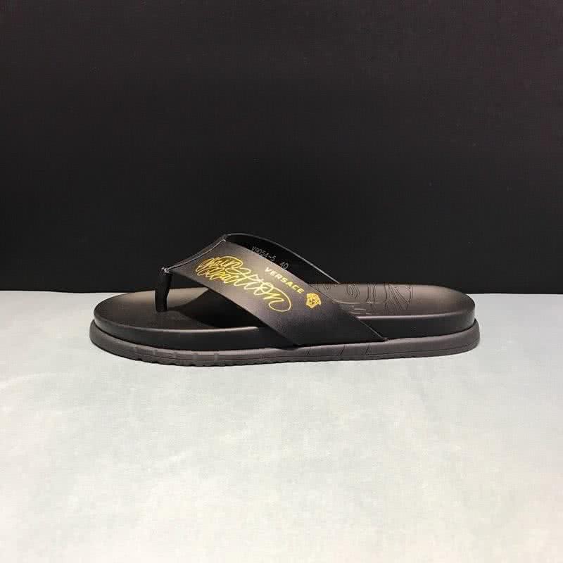 Versace Latest Cowhide  Flip Flops Slippers Black And Yellow Men 5