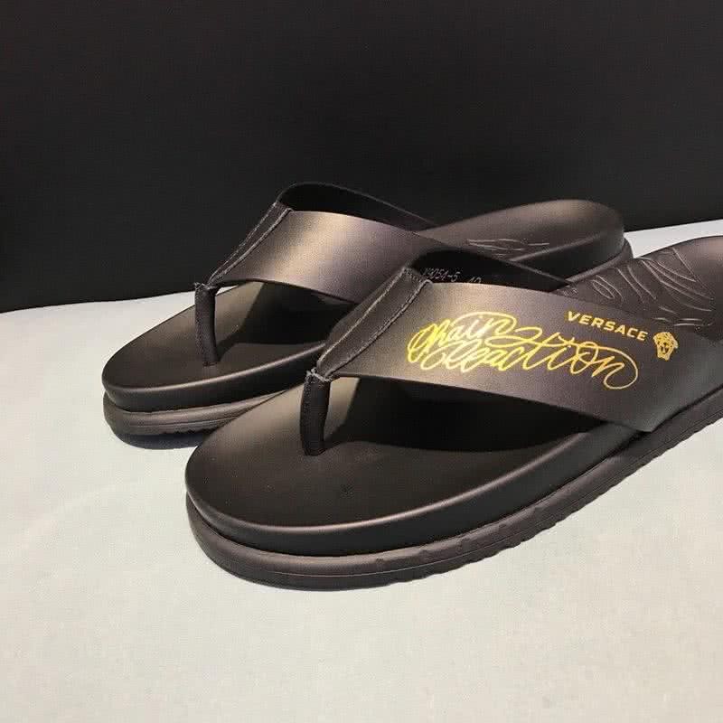Versace Latest Cowhide  Flip Flops Slippers Black And Yellow Men 6