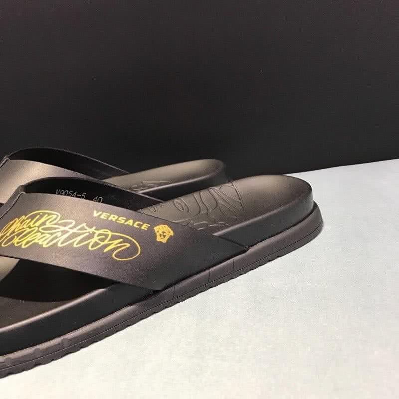 Versace Latest Cowhide  Flip Flops Slippers Black And Yellow Men 7