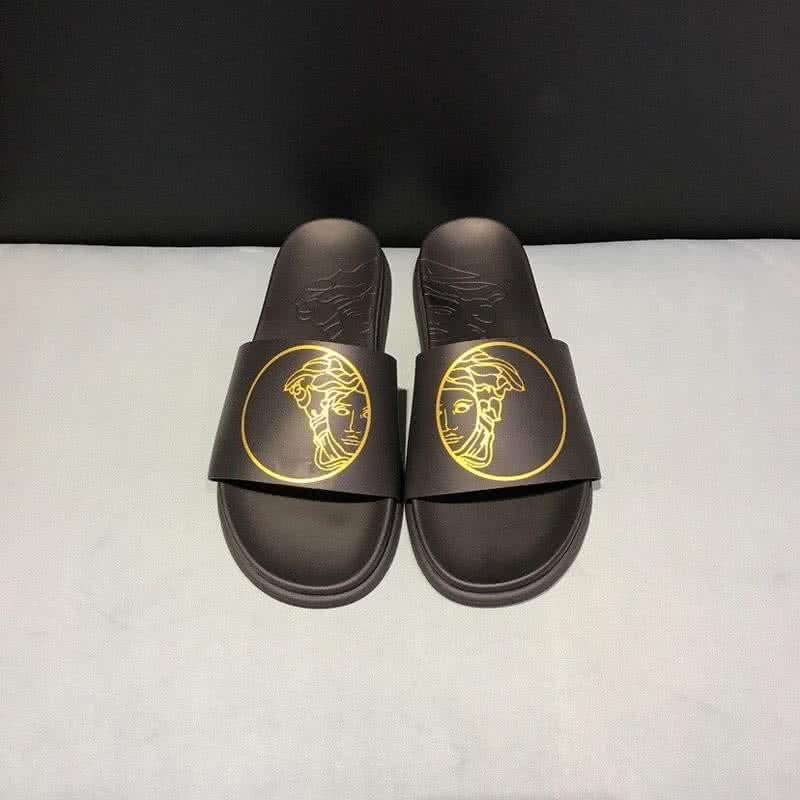 Versace Top Quality Slippers Cowhide  Black And Yellow Men 2