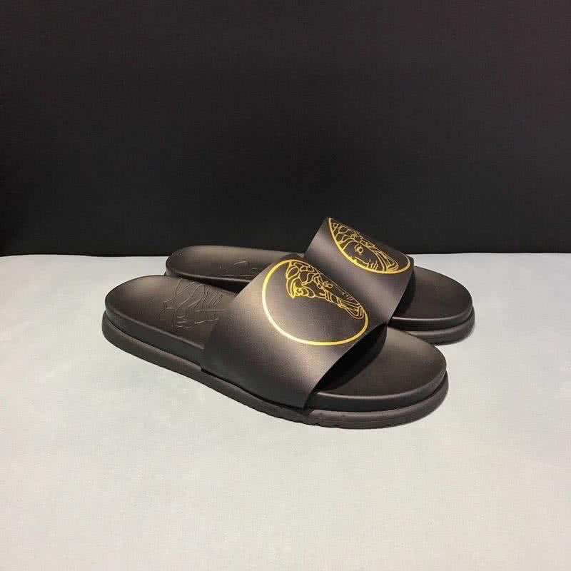 Versace Top Quality Slippers Cowhide  Black And Yellow Men 1