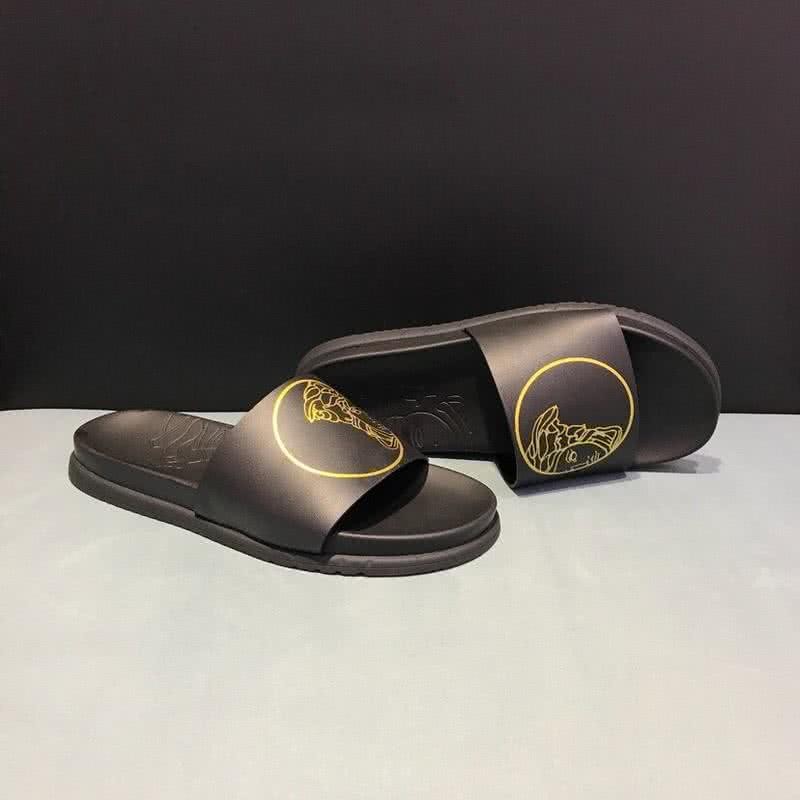 Versace Top Quality Slippers Cowhide  Black And Yellow Men 4