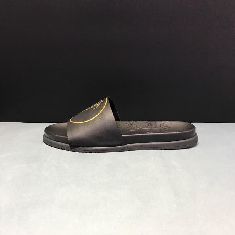 Versace Top Quality Slippers Cowhide  Black And Yellow Men 5