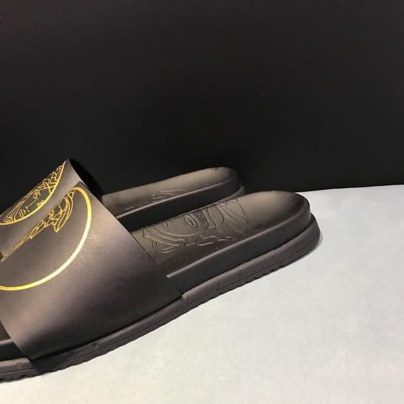 Versace Top Quality Slippers Cowhide  Black And Yellow Men 7