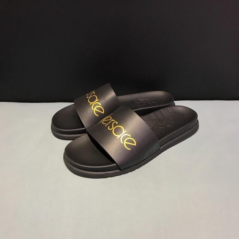 Versace Fashion Slippers Cowhide Black And Yellow Men 3