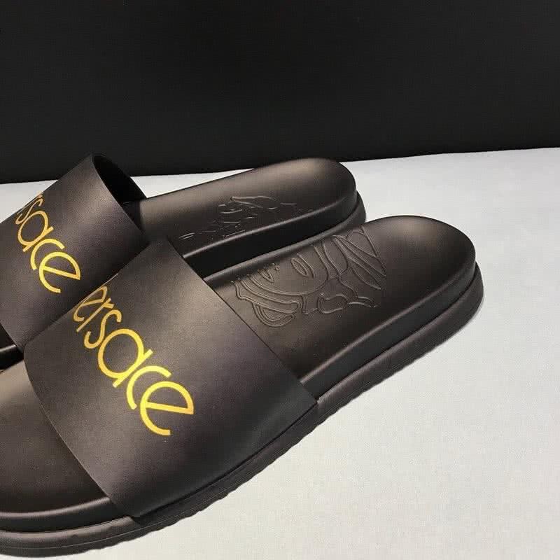 Versace Fashion Slippers Cowhide Black And Yellow Men 7