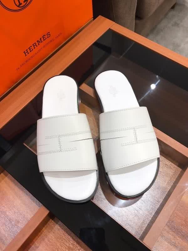 Hermes Fashion Comfortable Slipper Cowhide White Men 1