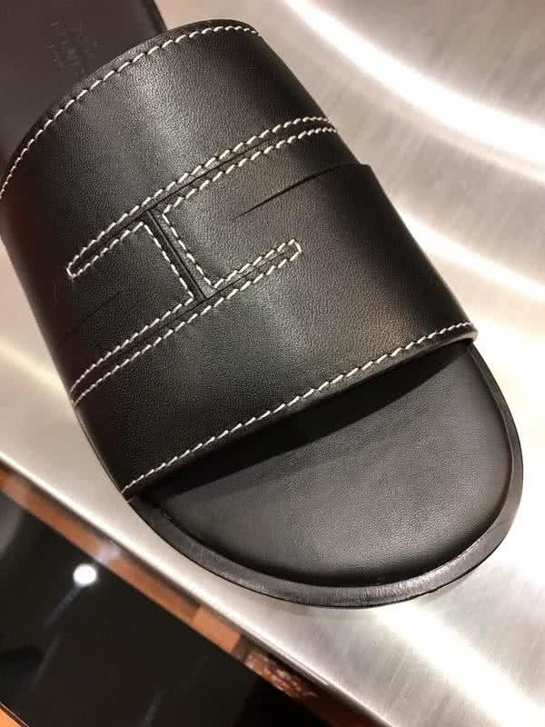 Hermes Fashion Comfortable Slipper Cowhide Black Men 7
