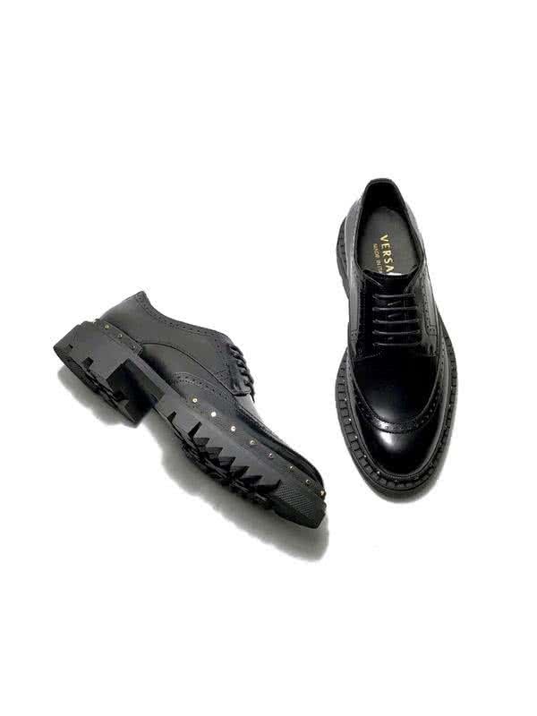 Versace Cowhide Lining Brogues Loafers Classic Rivet Pure Black Men 4