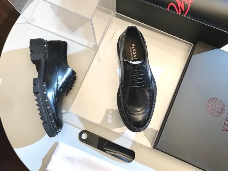 Versace Cowhide Lining Brogues Loafers Classic Rivet Pure Black Men 7