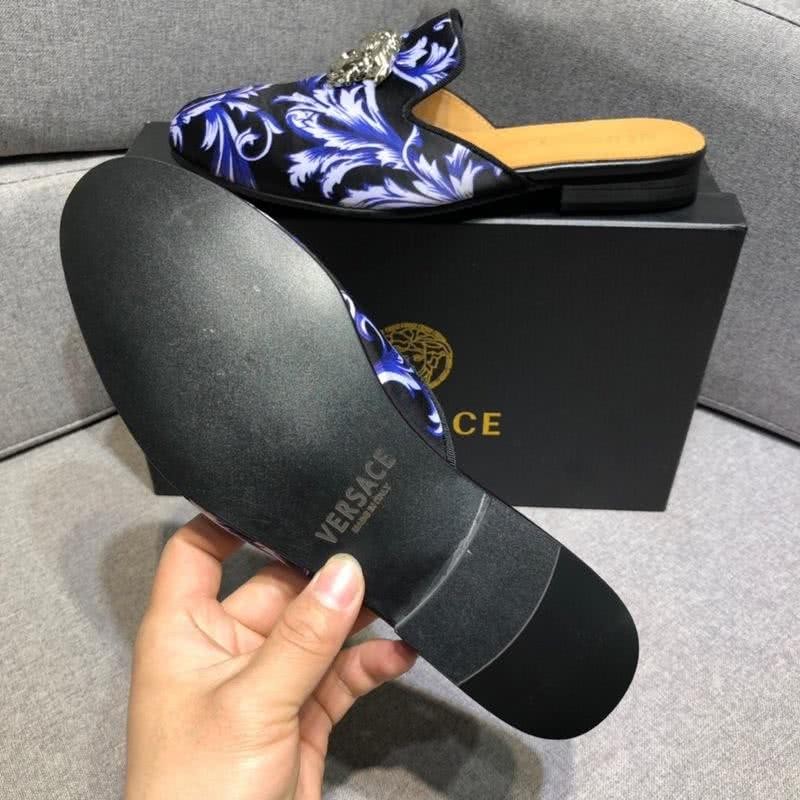 Versace Latest Cowhide  Pattern Slippers Black And Blue Men 7