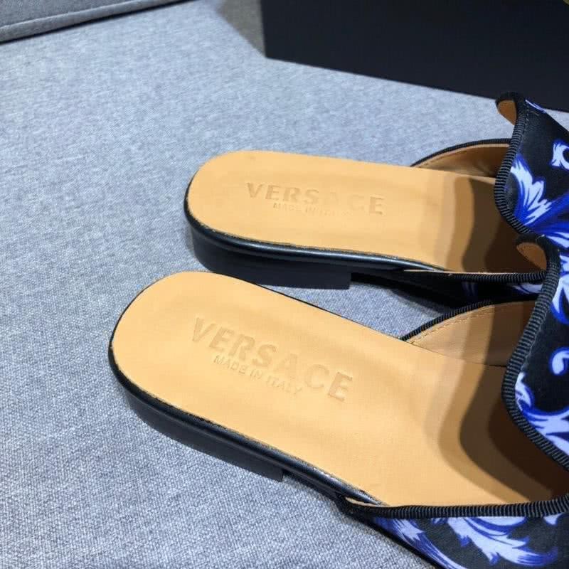 Versace Latest Cowhide  Pattern Slippers Black And Blue Men 8