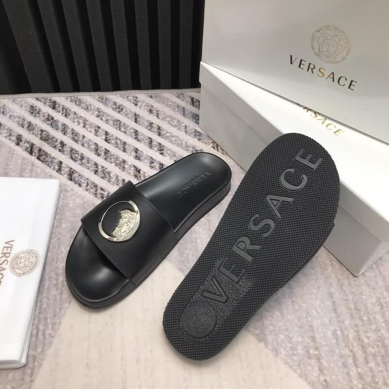 Versace Quality Slippers Cowhide Black And Sliver Men 6