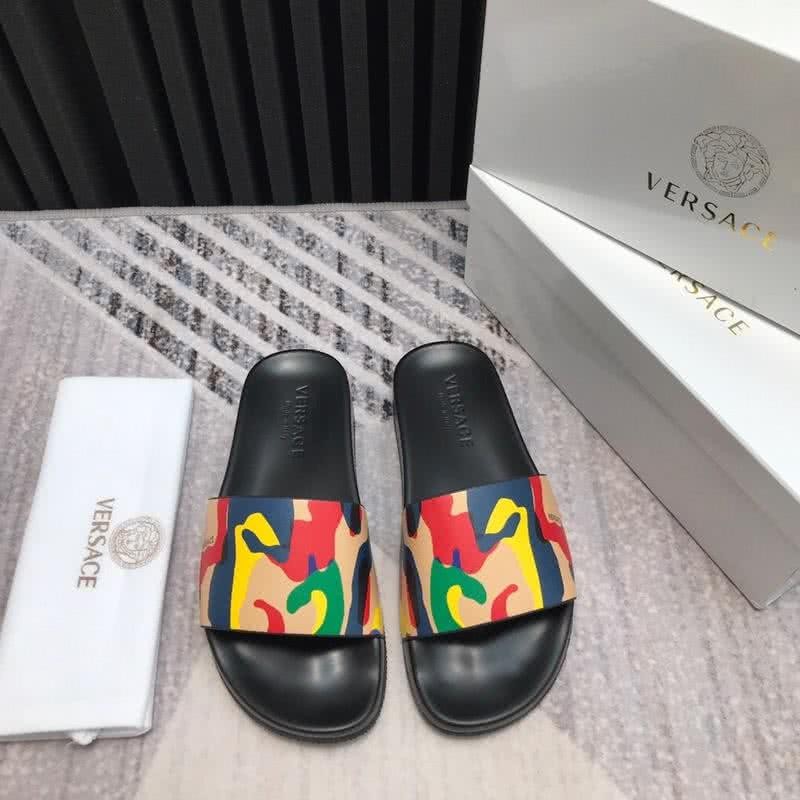 Versace Top Quality Cowhide Slippers Red Blue And Yellow Men 4