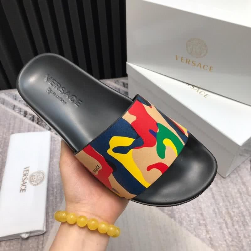 Versace Top Quality Cowhide Slippers Red Blue And Yellow Men 7