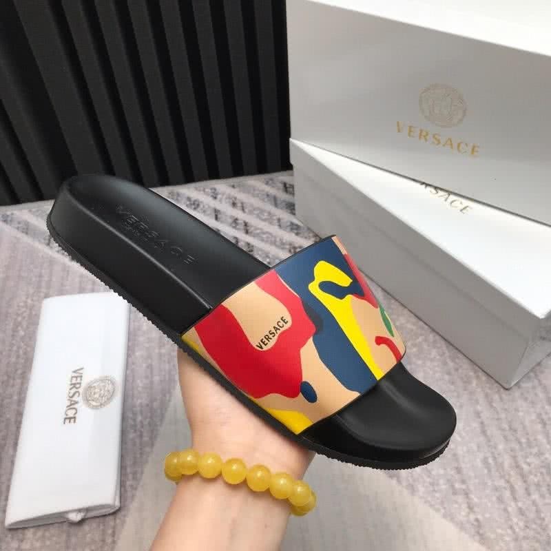 Versace Top Quality Cowhide Slippers Red Blue And Yellow Men 9