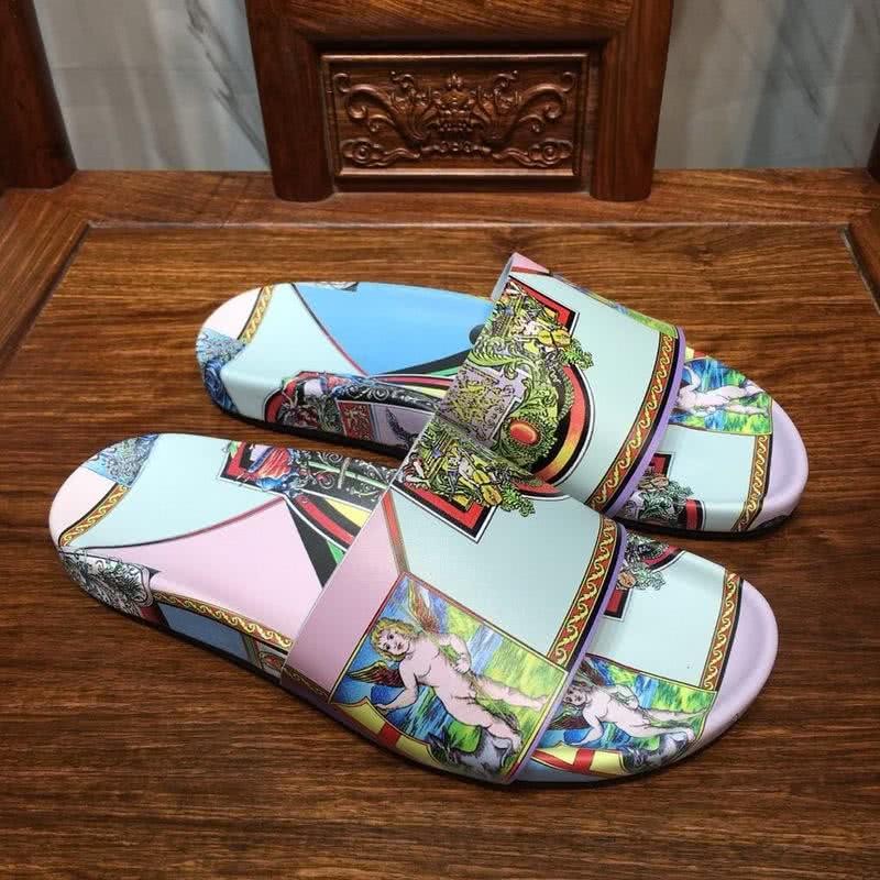 Versace Fashion Slippers Cowhide Pattern White Pink And Blue Men 3