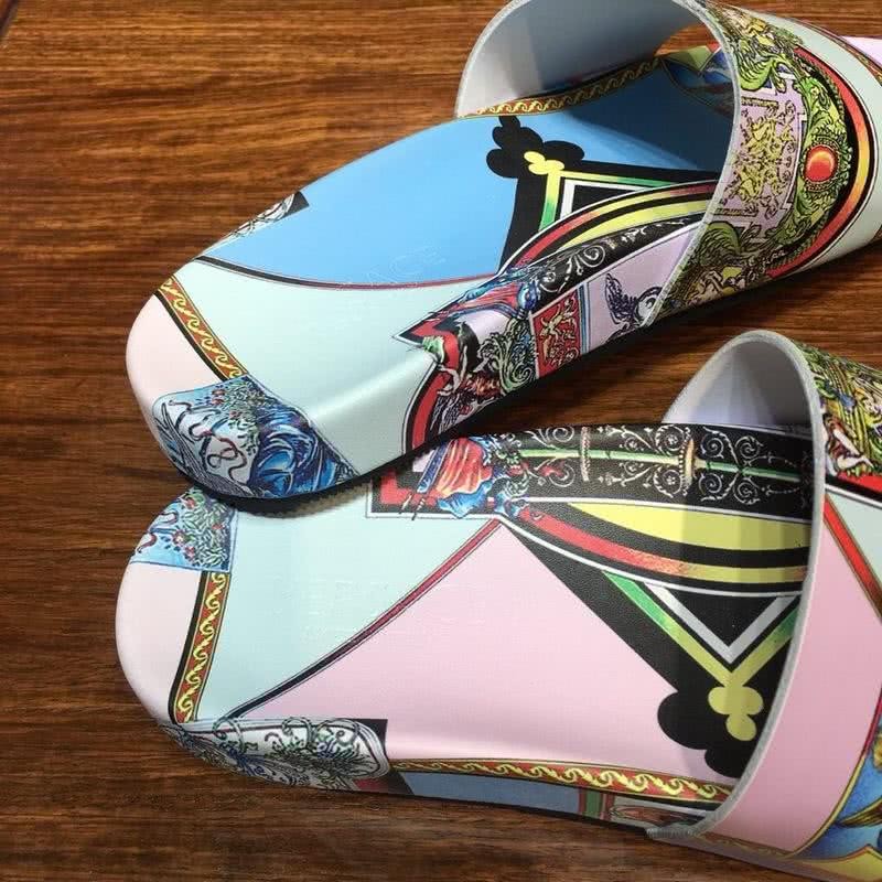 Versace Fashion Slippers Cowhide Pattern White Pink And Blue Men 7