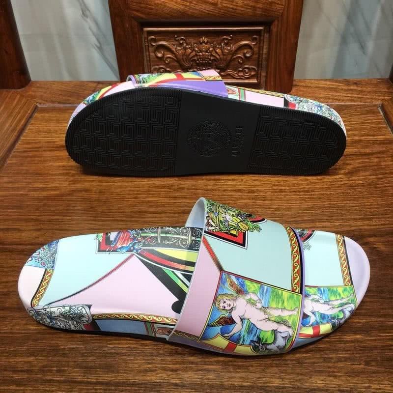 Versace Fashion Slippers Cowhide Pattern White Pink And Blue Men 8