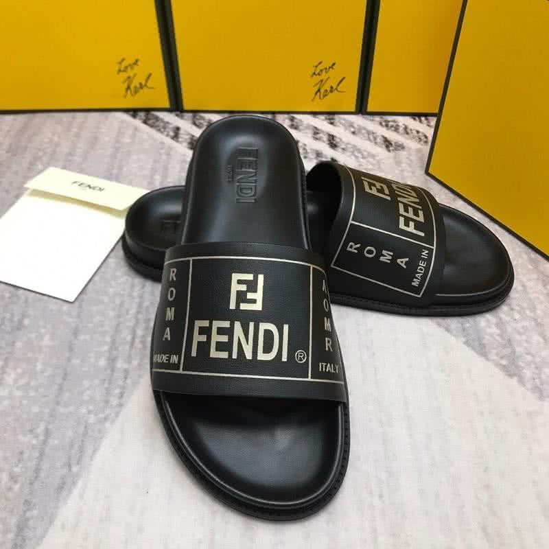 Fendi Slippers Calf Leather White Letters Black Men 3
