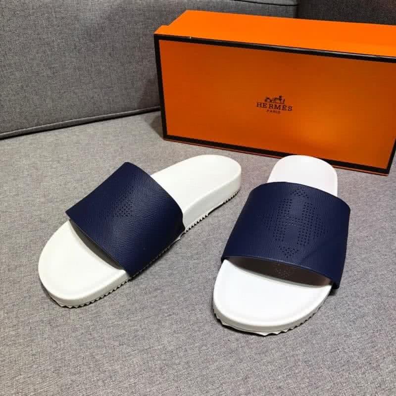 Hermes Fashion Comfortable Sandals Cowhide Blue And White Men 2