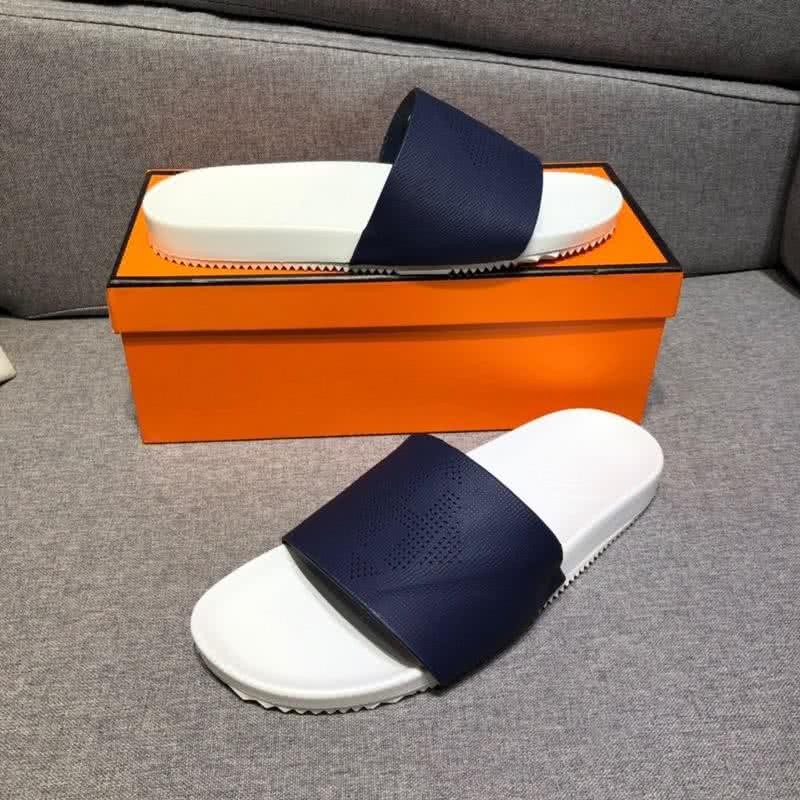 Hermes Fashion Comfortable Sandals Cowhide Blue And White Men 8