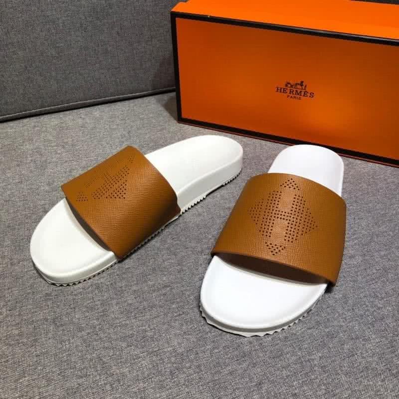 Hermes Fashion Comfortable Slipper Cowhide Yellow And White Men 2
