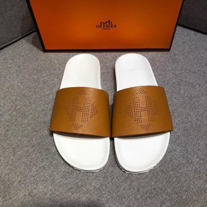 Hermes Fashion Comfortable Slipper Cowhide Yellow And White Men 3