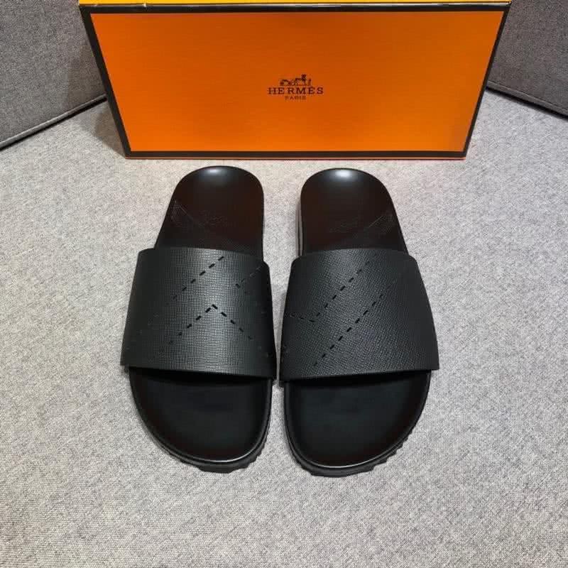 Hermes Fashion Comfortable Sandals Cowhide Black Men 3