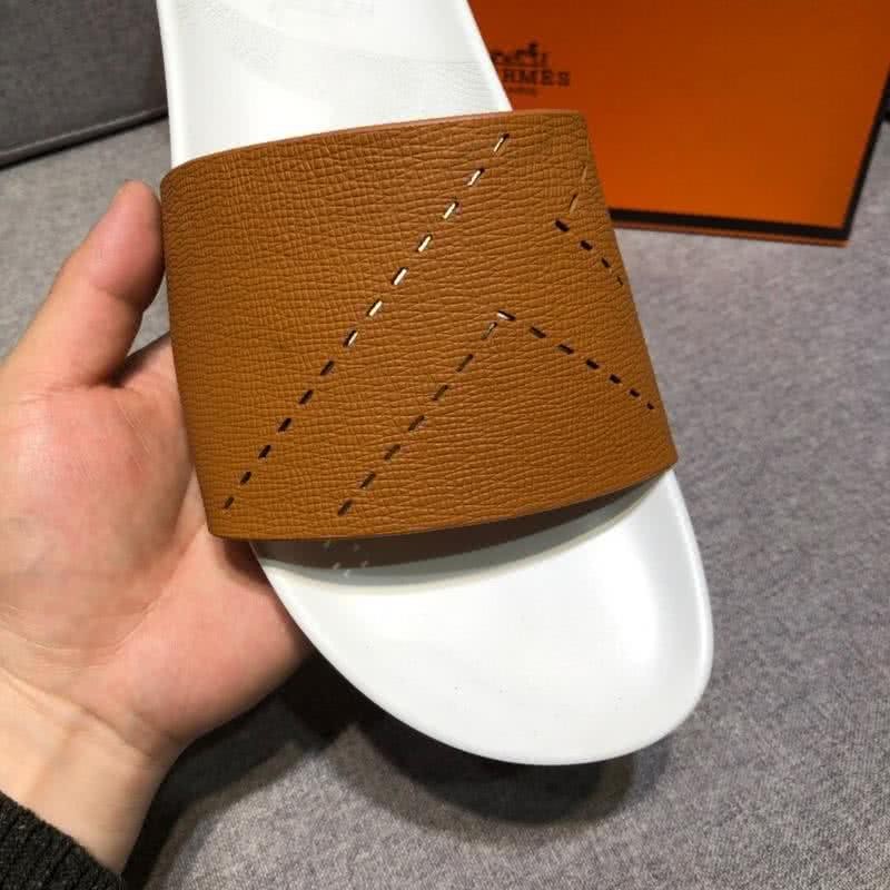 Hermes Fashion Comfortable Sandals Cowhide Brown And White Men 5