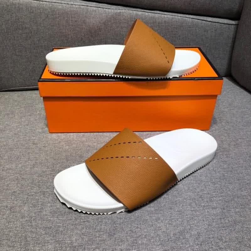 Hermes Fashion Comfortable Sandals Cowhide Brown And White Men 6