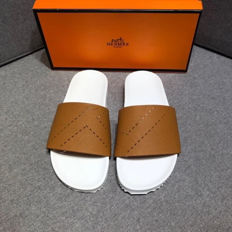 Hermes Fashion Comfortable Sandals Cowhide Brown And White Men 7