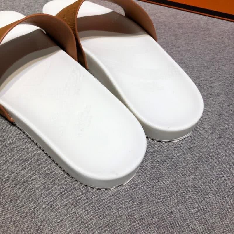 Hermes Fashion Comfortable Sandals Cowhide Brown And White Men 8