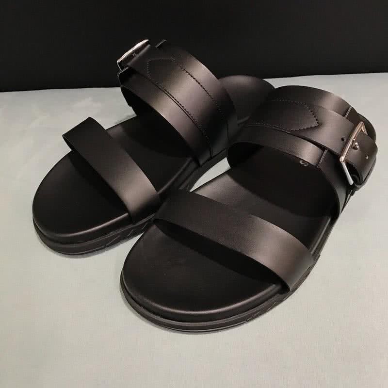 Hermes Fashion Comfortable Sandals Cowhide Black And Brown Men 6