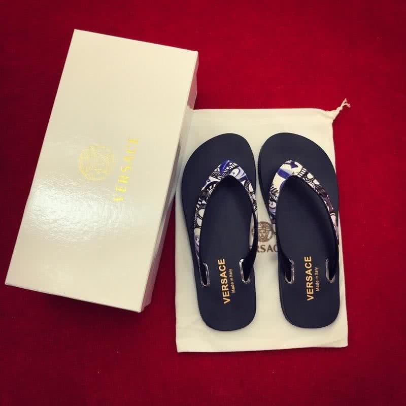 Versace Top Quality Flip Flops Slippers Black Blue And White Men 4