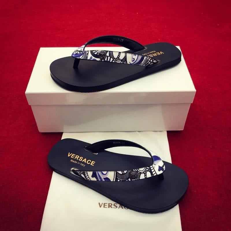 Versace Top Quality Flip Flops Slippers Black Blue And White Men 6