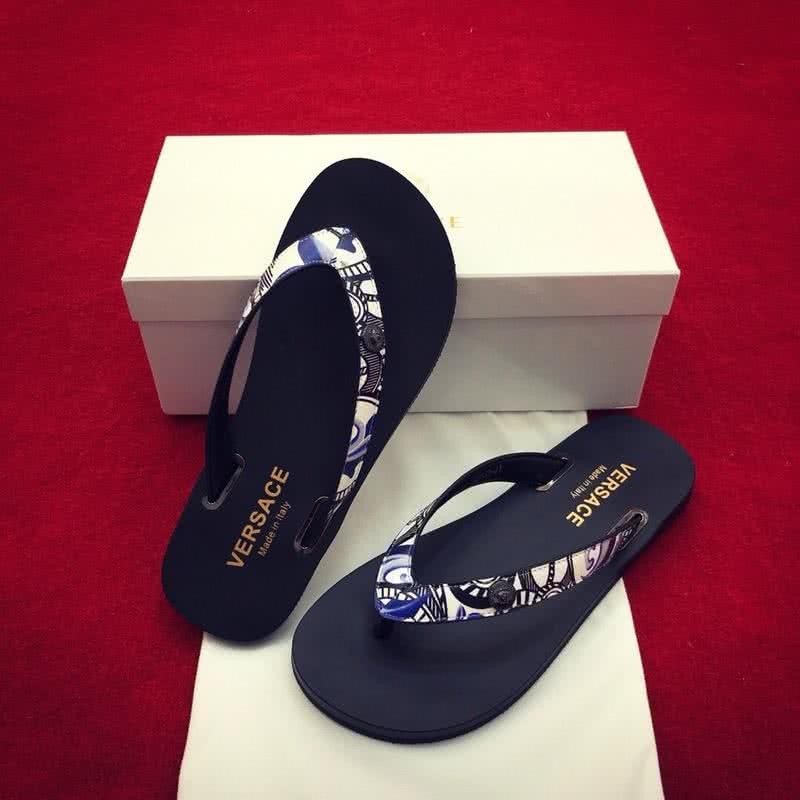 Versace Top Quality Flip Flops Slippers Black Blue And White Men 7