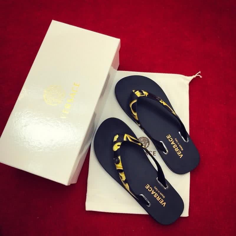 Versace Top Quality Flip Flops Slippers Black And Yellow Men 3