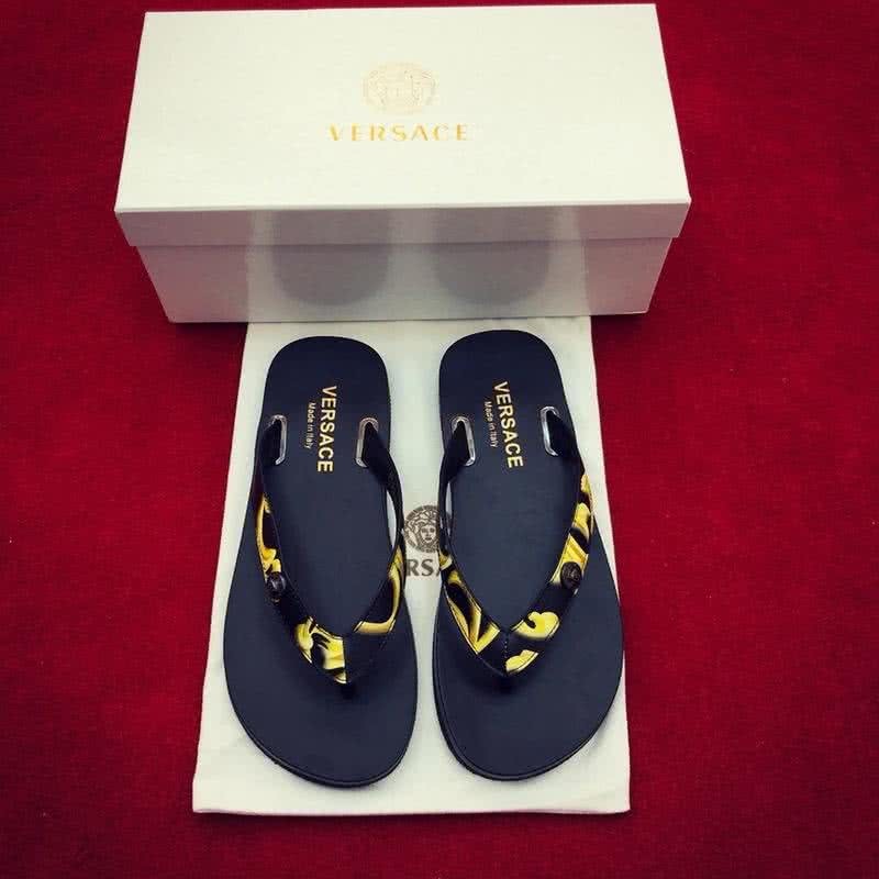 Versace Top Quality Flip Flops Slippers Black And Yellow Men 5