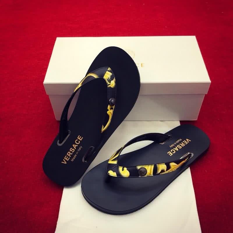 Versace Top Quality Flip Flops Slippers Black And Yellow Men 6
