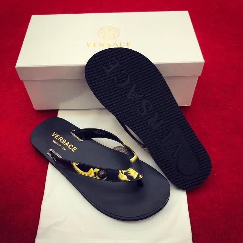 Versace Top Quality Flip Flops Slippers Black And Yellow Men 7