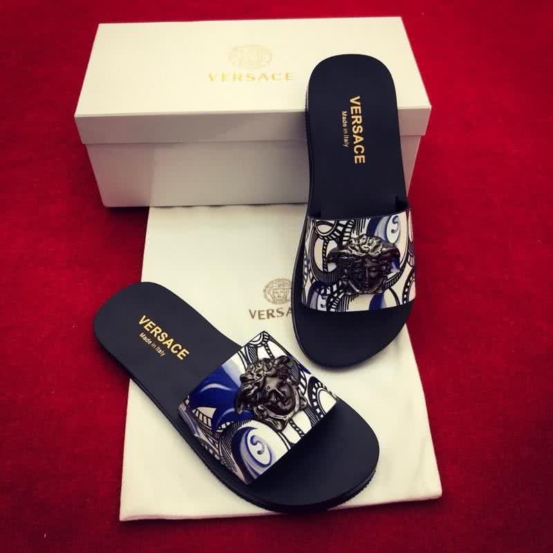 Versace New Fashion Slippers Cowhide Black White And Blue Men 6