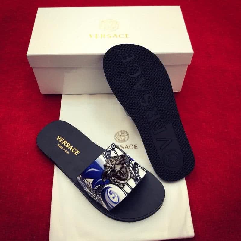 Versace New Fashion Slippers Cowhide Black White And Blue Men 8