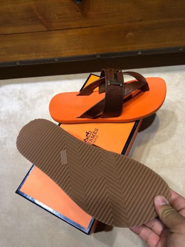 Hermes Fashion Comfortable Slipper Cowhide Orange And Brown Men 6