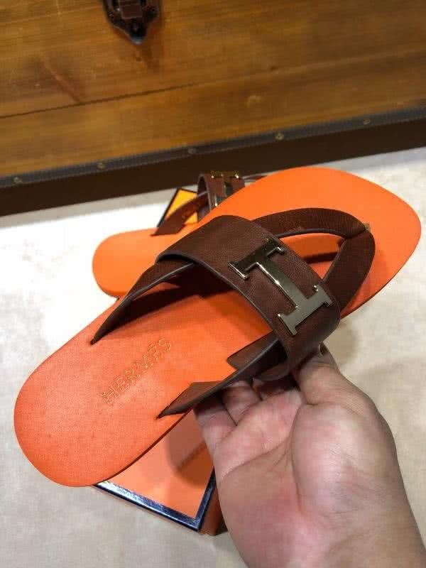 Hermes Fashion Comfortable Slipper Cowhide Orange And Brown Men 7
