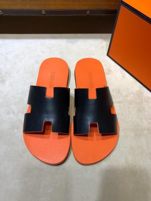 Hermes Fashion Comfortable Slipper Cowhide Orange And Black Men 1