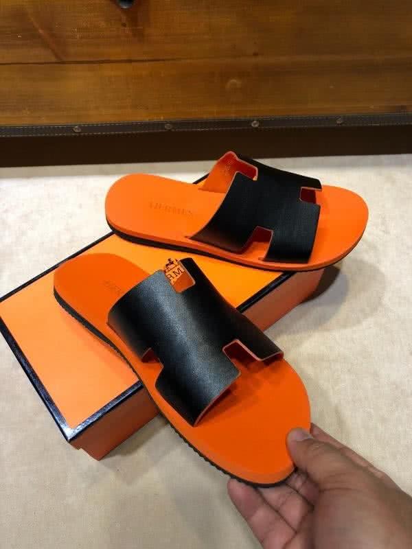 Hermes Fashion Comfortable Slipper Cowhide Orange And Black Men 4