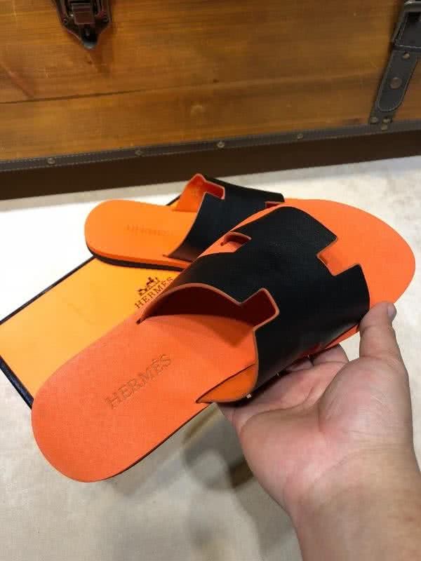 Hermes Fashion Comfortable Slipper Cowhide Orange And Black Men 6