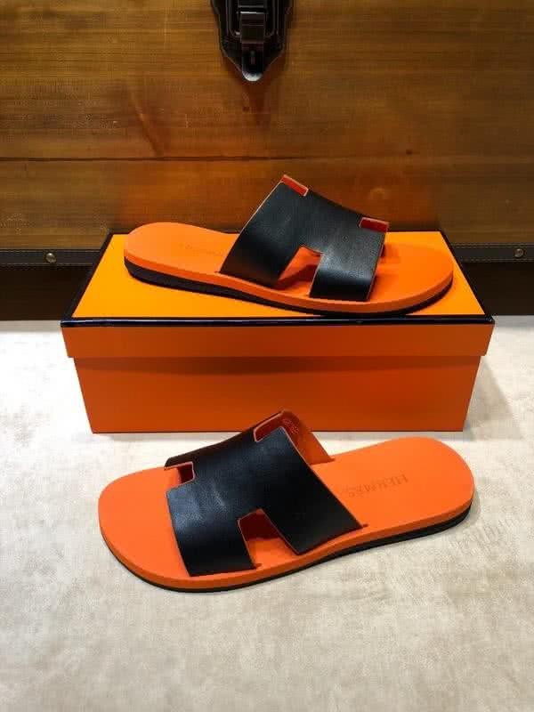 Hermes Fashion Comfortable Slipper Cowhide Orange And Black Men 7