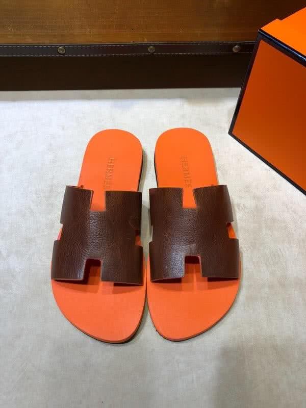 Hermes Fashion Comfortable Slipper Cowhide Orange And Brown Men 1